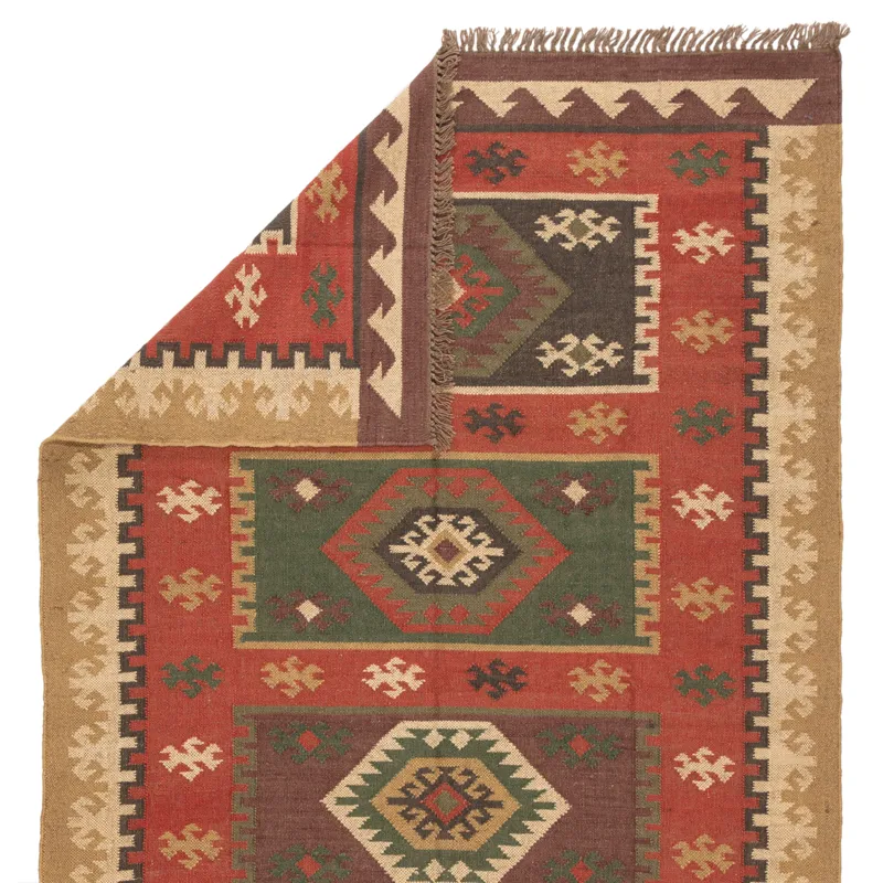 Bedouin Amman Handmade Geometric Red/ Gold Runner Rug (2'6"X8')