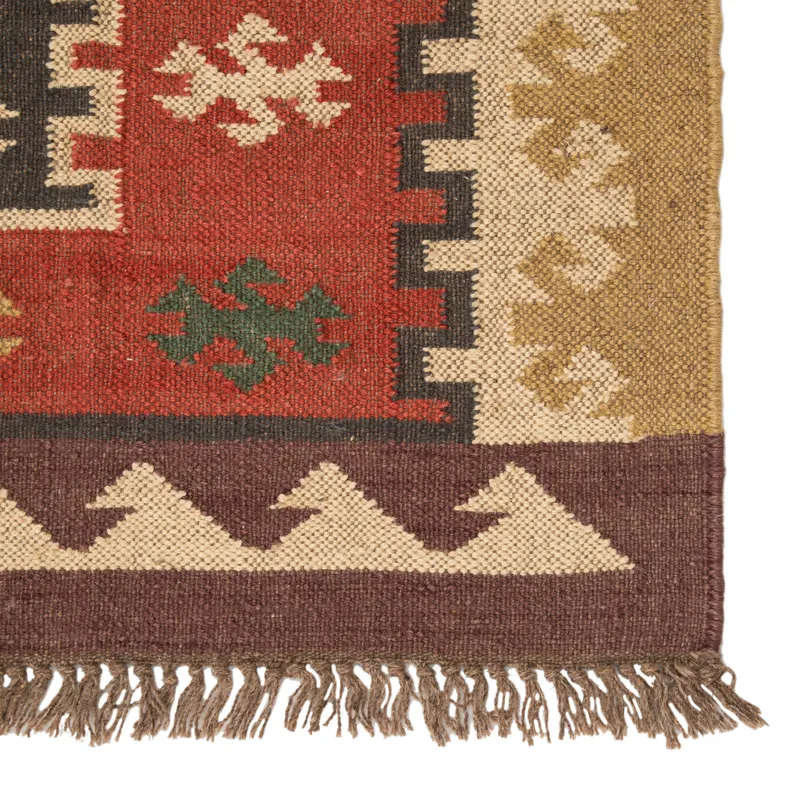 Bedouin Amman Handmade Geometric Red/ Gold Runner Rug (2'6"X8')