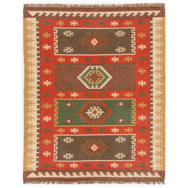 Bedouin Amman Handmade Geometric Red/ Gold Area Rug (7'10"X9'10")