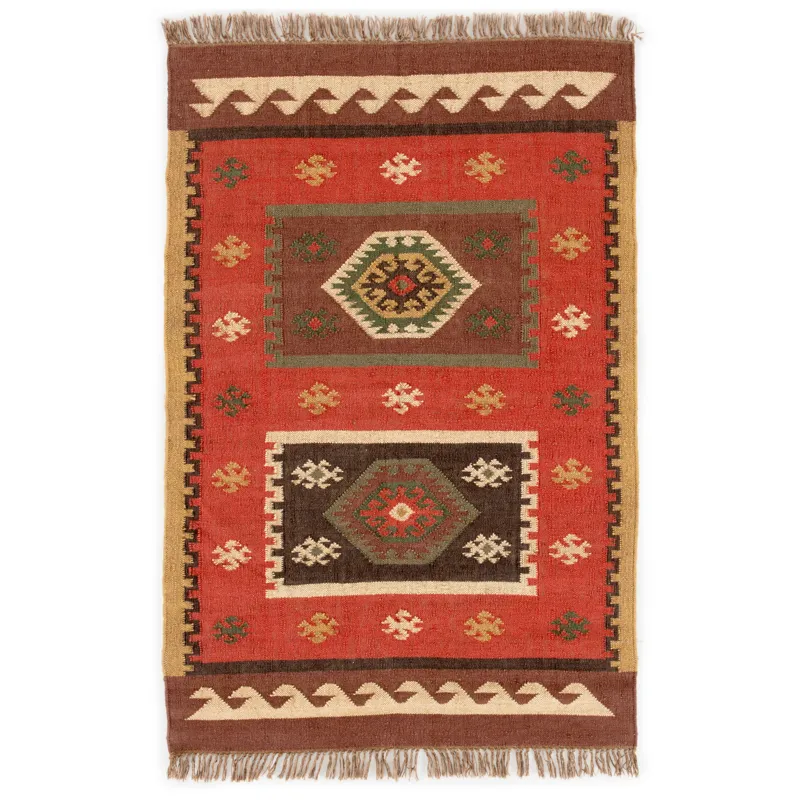 Bedouin Amman Handmade Geometric Red/ Gold Area Rug (4'X6')