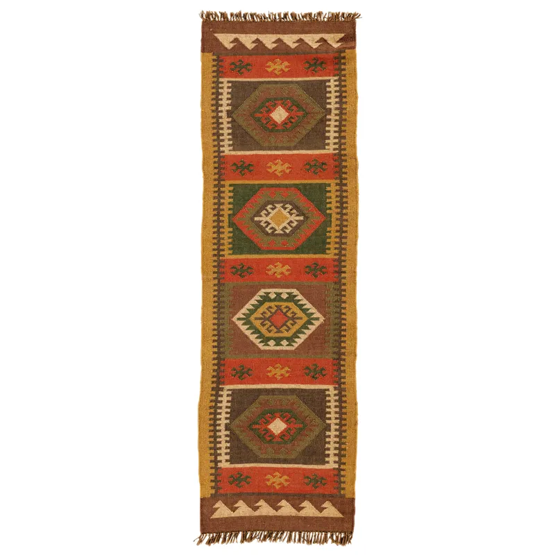 Bedouin Amman Handmade Geometric Red/ Gold Runner Rug (2'6"X8')