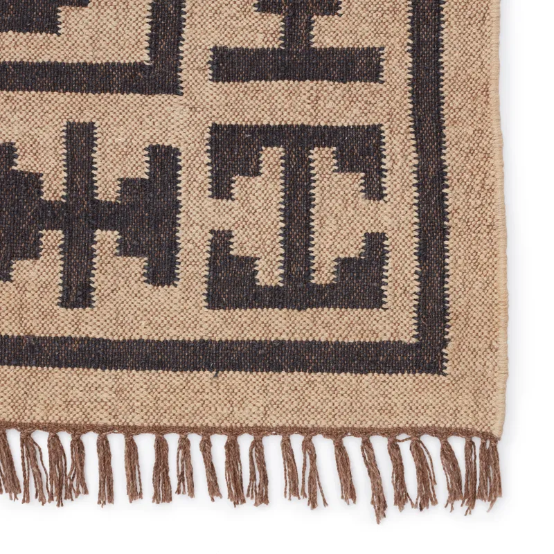 Bedouin Jaima Handmade Tribal Beige/ Black Area Rug (6'X9')