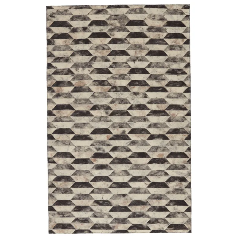 Borderland Candela Handmade Geometric Gray/ Cream Area Rug (5'X8')