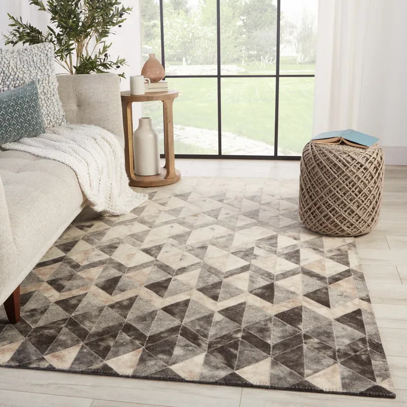 Borderland Carrizo Handmade Geometric Gray/ Cream Area Rug (5'X8')