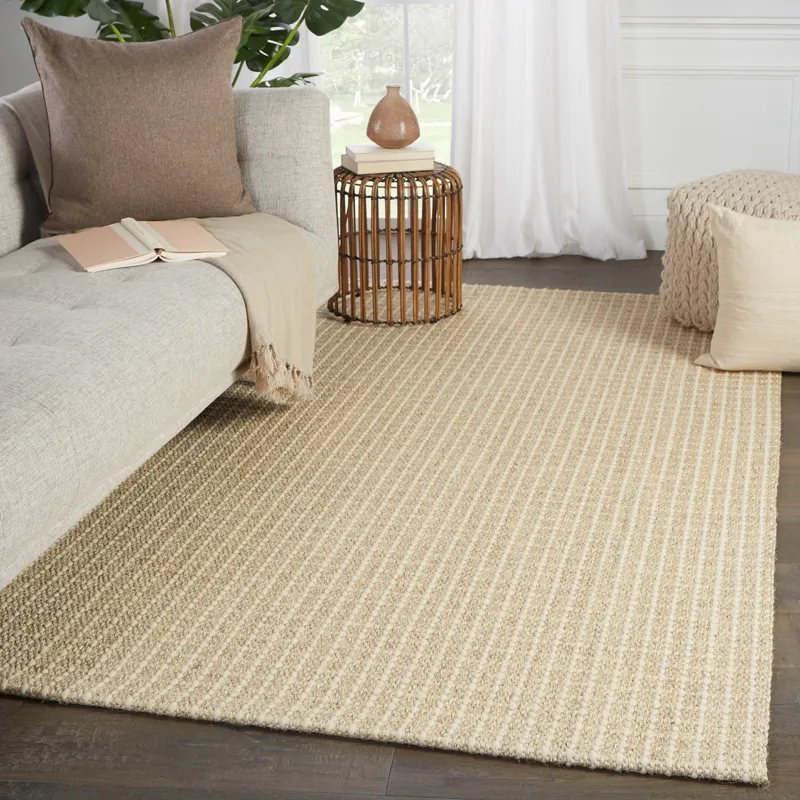Bombay Tane Natural Solid Beige/ Ivory Area Rug (2'X3')
