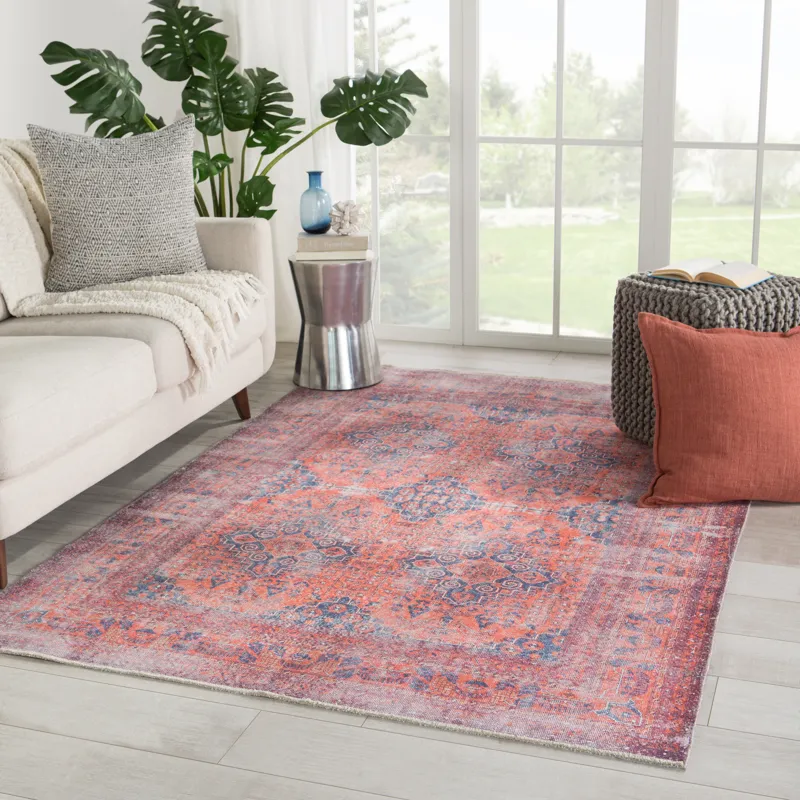 Boheme Menowin Medallion Blue/ Orange Area Rug (4'X6')
