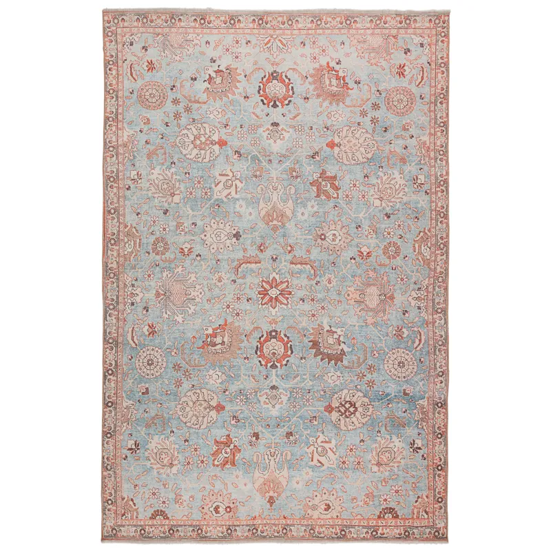 Boheme Poppy Oriental Light Blue/ Orange Area Rug (4'X6')
