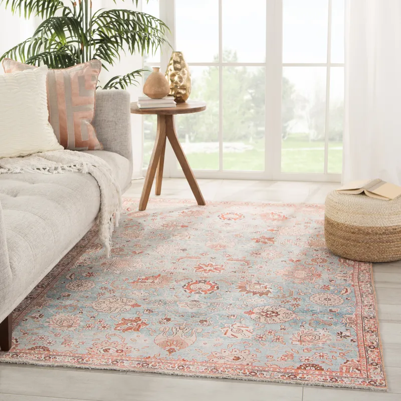 Boheme Poppy Oriental Light Blue/ Orange Area Rug (4'X6')