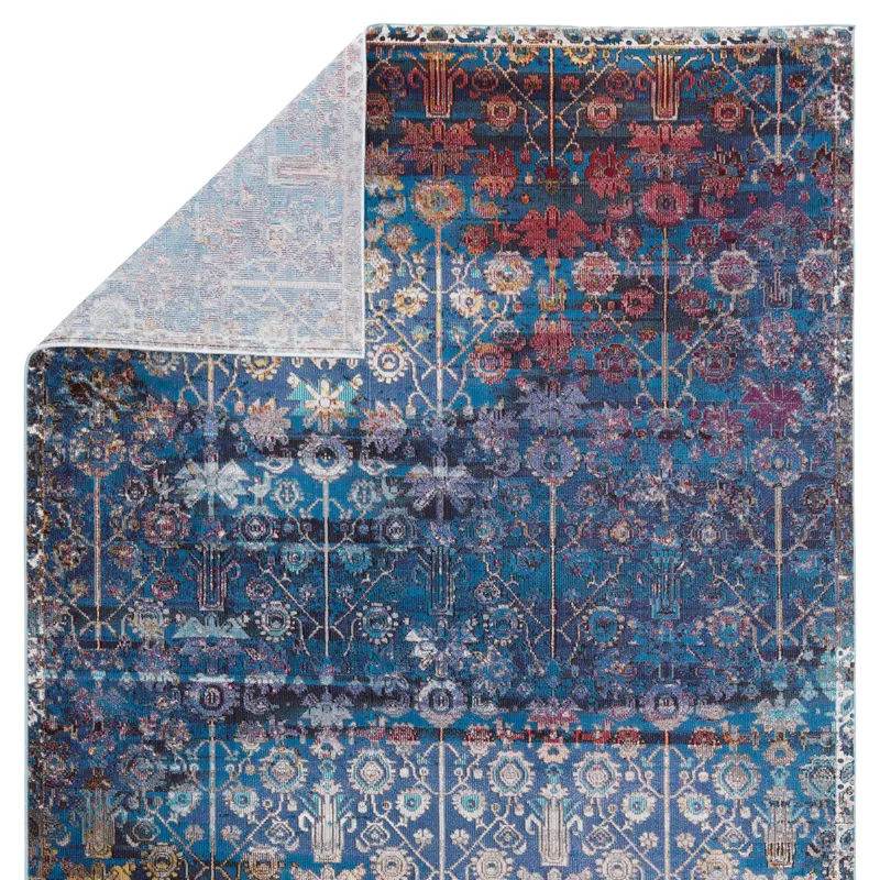 Borealis Vibe by  Izar Trellis Blue/ Red Area Rug (10'X14')