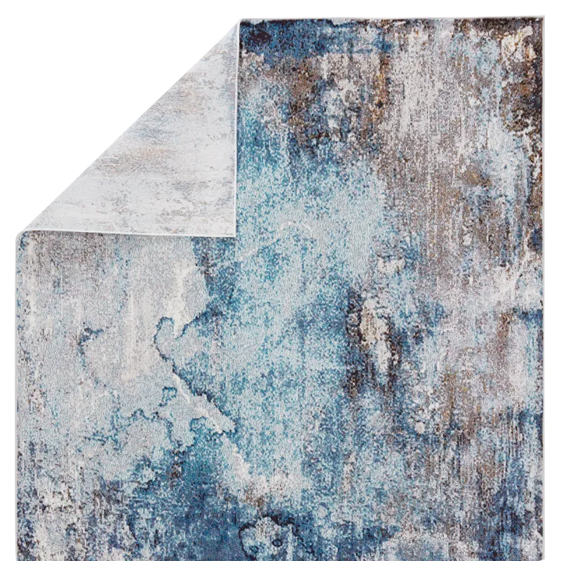 Borealis Vibe by  Comet Abstract Blue/ Brown Runner Rug (3'X8')