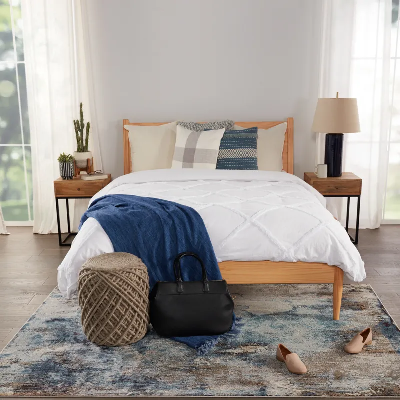 Borealis Vibe by  Comet Abstract Blue/ Brown Runner Rug (3'X8')