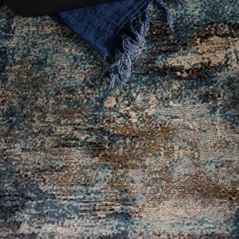 Borealis Vibe by  Comet Abstract Blue/ Brown Runner Rug (3'X8')