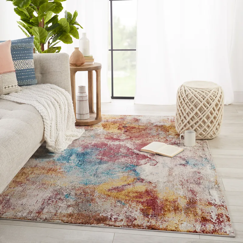 Borealis Vibe by  Comet Abstract Multicolor/ Red Area Rug (10'X14')