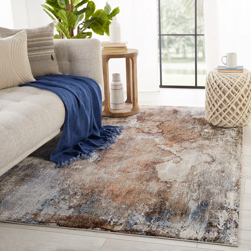 Borealis Vibe by  Comet Abstract Brown/ Blue Area Rug (8'X10')