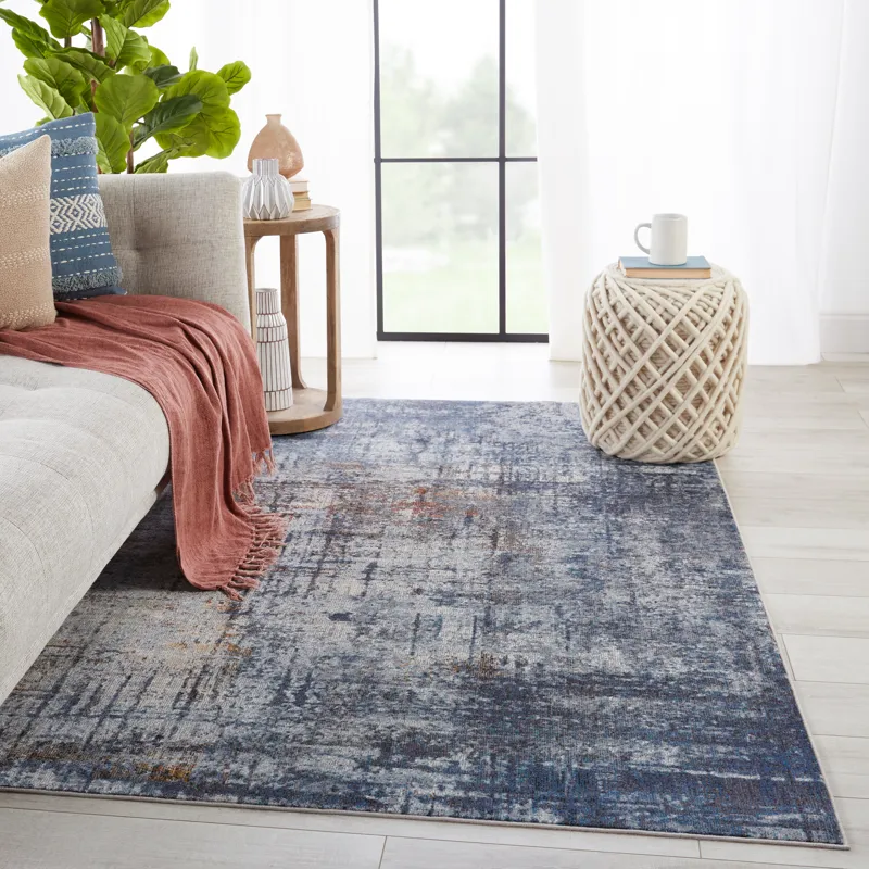 Borealis Vibe by  Donati Abstract Blue/ Orange Runner Rug (3'X8')