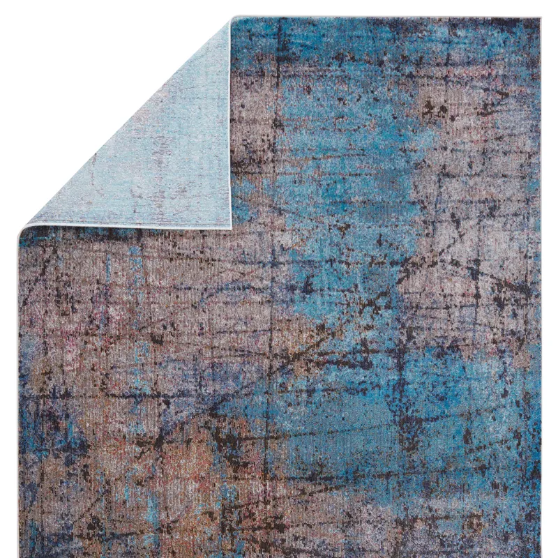 Borealis Vibe by  Hoku Abstract Blue/ Brown Area Rug (8'X10')