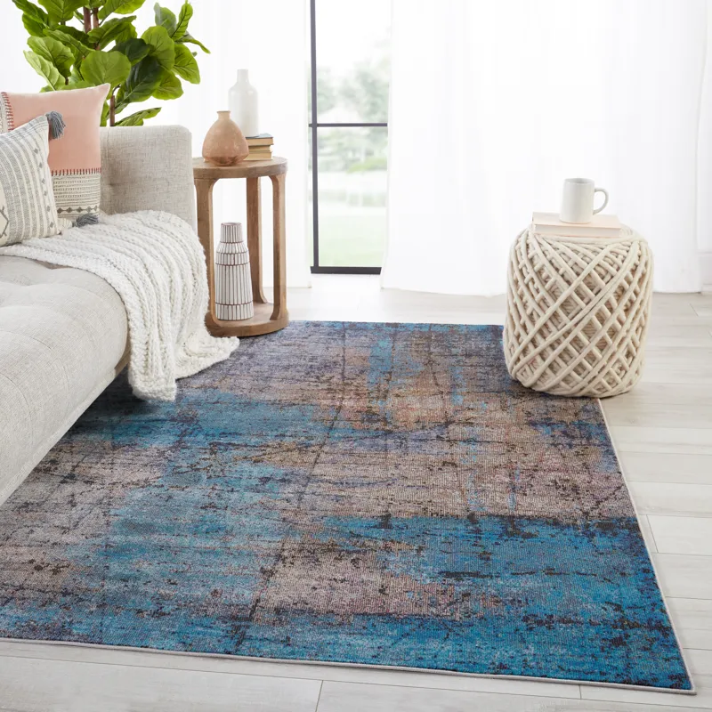 Borealis Vibe by  Hoku Abstract Blue/ Brown Area Rug (8'X10')