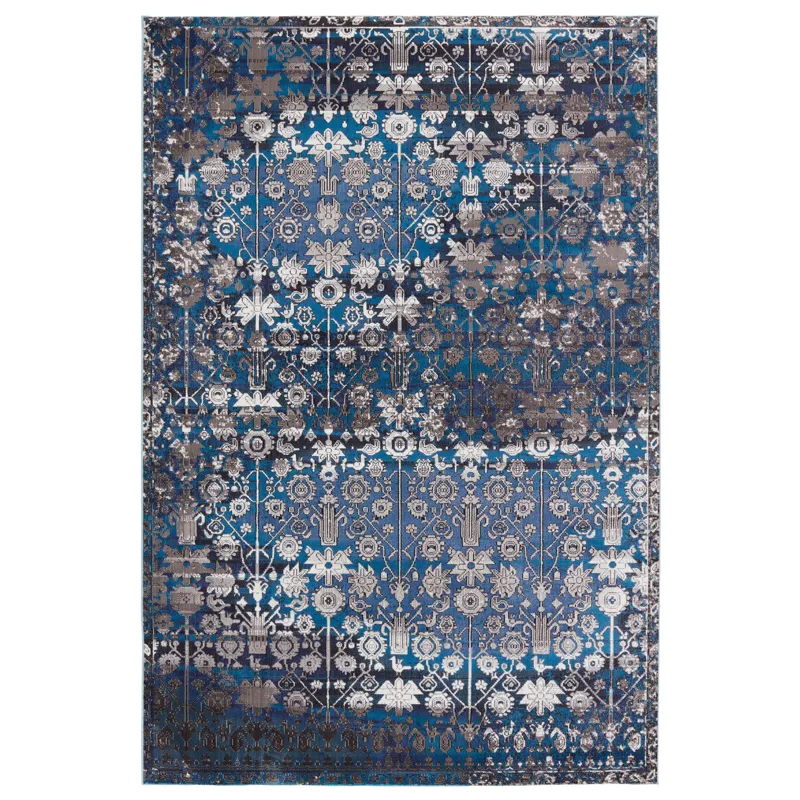 Borealis Vibe by  Izar Trellis Blue/ White Area Rug (10'X14')