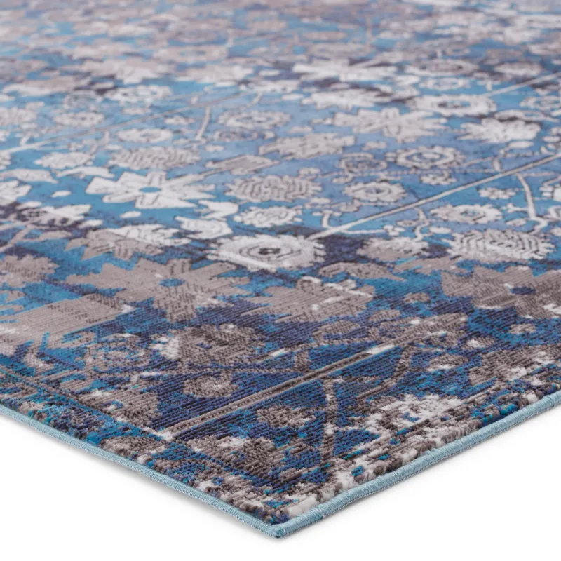 Borealis Vibe by  Izar Trellis Blue/ White Area Rug (10'X14')