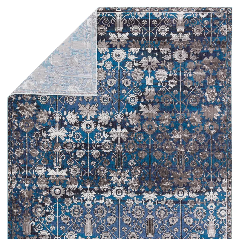 Borealis Vibe by  Izar Trellis Blue/ White Area Rug (10'X14')