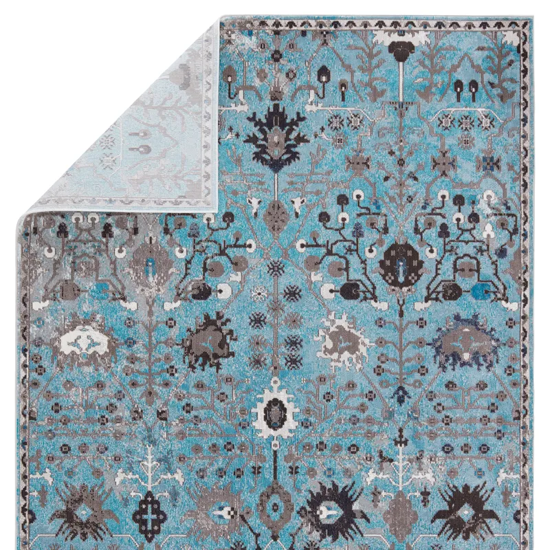 Borealis Vibe by  Zaniah Trellis Light Blue/ Gray Area Rug (10'X14')