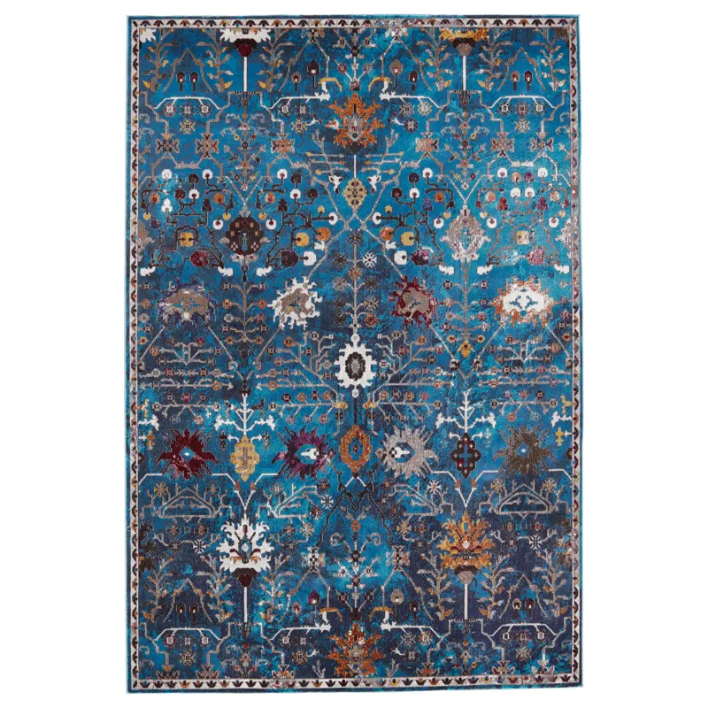 Borealis Vibe by  Zaniah Trellis Blue/ Multicolor Area Rug (9'X12')