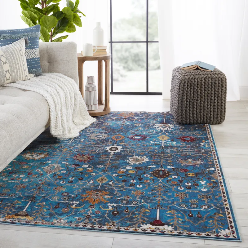 Borealis Vibe by  Zaniah Trellis Blue/ Multicolor Area Rug (9'X12')