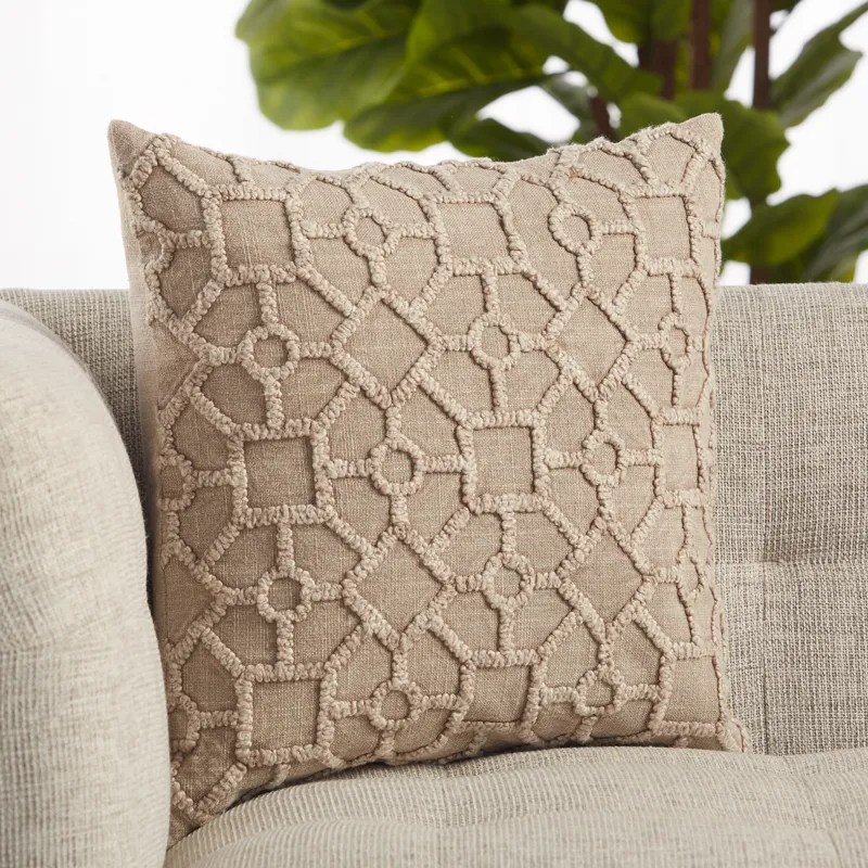 Boxwood Vibe by  Espanola Gray Trellis Polyester Throw Pillow 18 inch