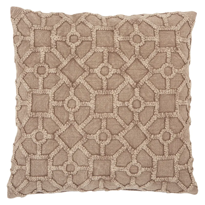 Boxwood Vibe by  Espanola Taupe Trellis Down Throw Pillow 18 inch