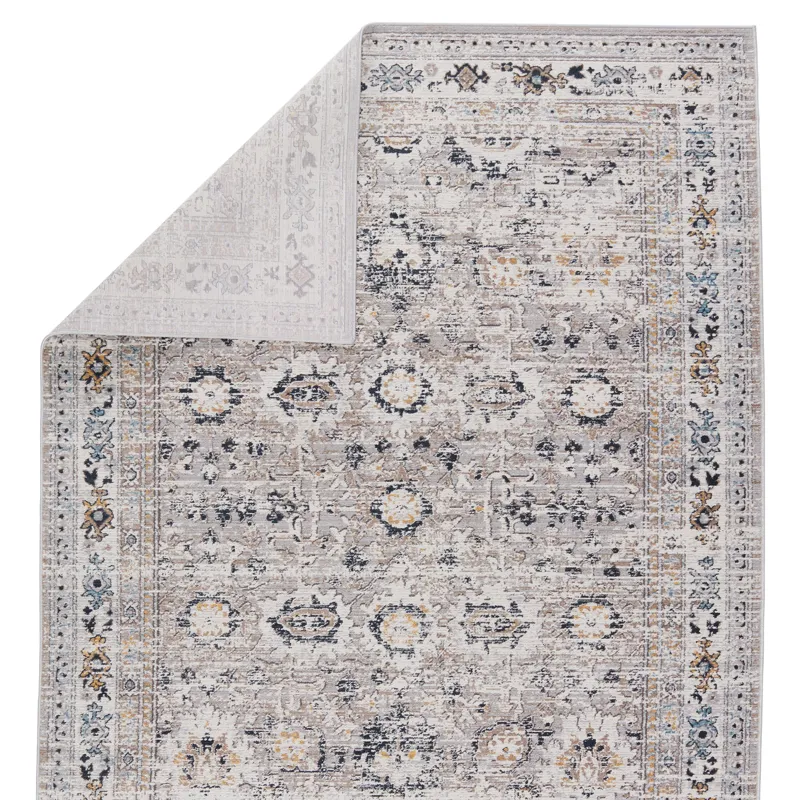 Byzantine Vibe by  Herena Oriental Gray/ Dark Blue Area Rug (9'6"X13')