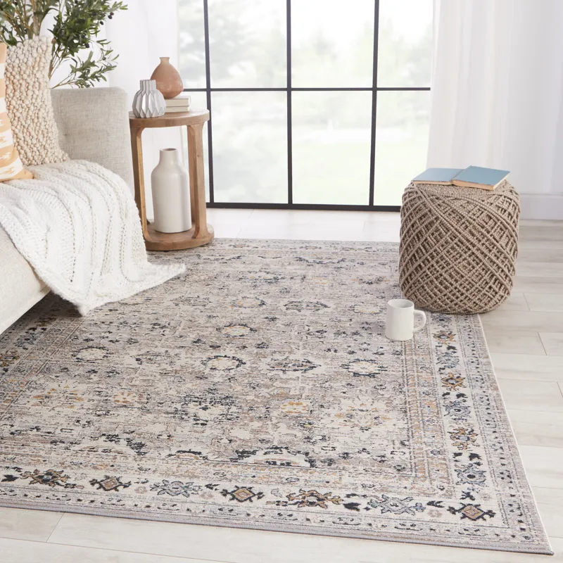 Byzantine Vibe by  Herena Oriental Gray/ Dark Blue Area Rug (9'6"X13')