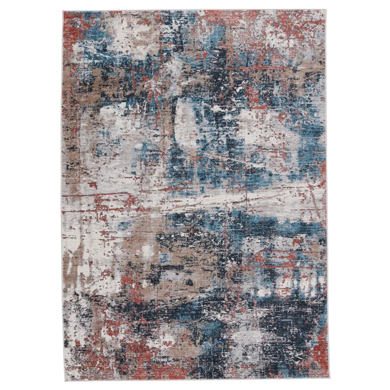 Byzantine Vibe by  Casiane Abstract Red/ Blue Runner Rug (2'6"X8')