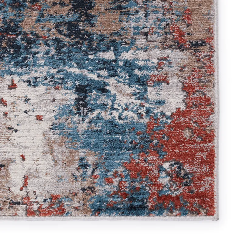 Byzantine Vibe by  Casiane Abstract Red/ Blue Runner Rug (2'6"X8')