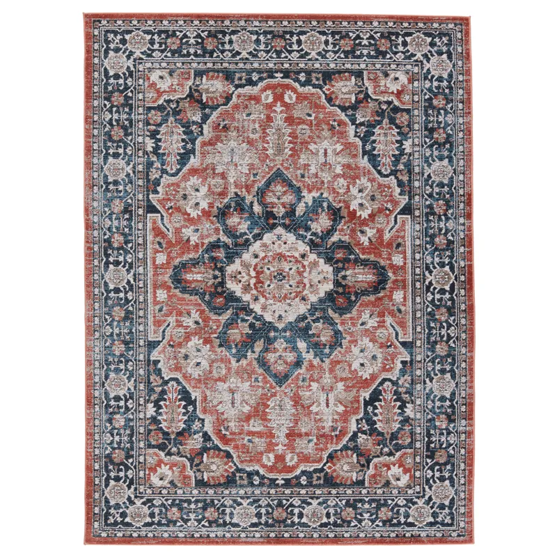 Byzantine Vibe by  Palama Medallion Blue/ Red Area Rug (9'6"X13')