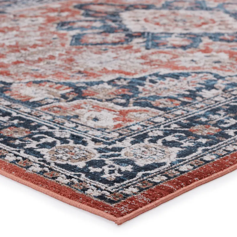Byzantine Vibe by  Palama Medallion Blue/ Red Area Rug (9'6"X13')