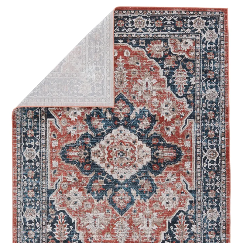 Byzantine Vibe by  Palama Medallion Blue/ Red Area Rug (9'6"X13')