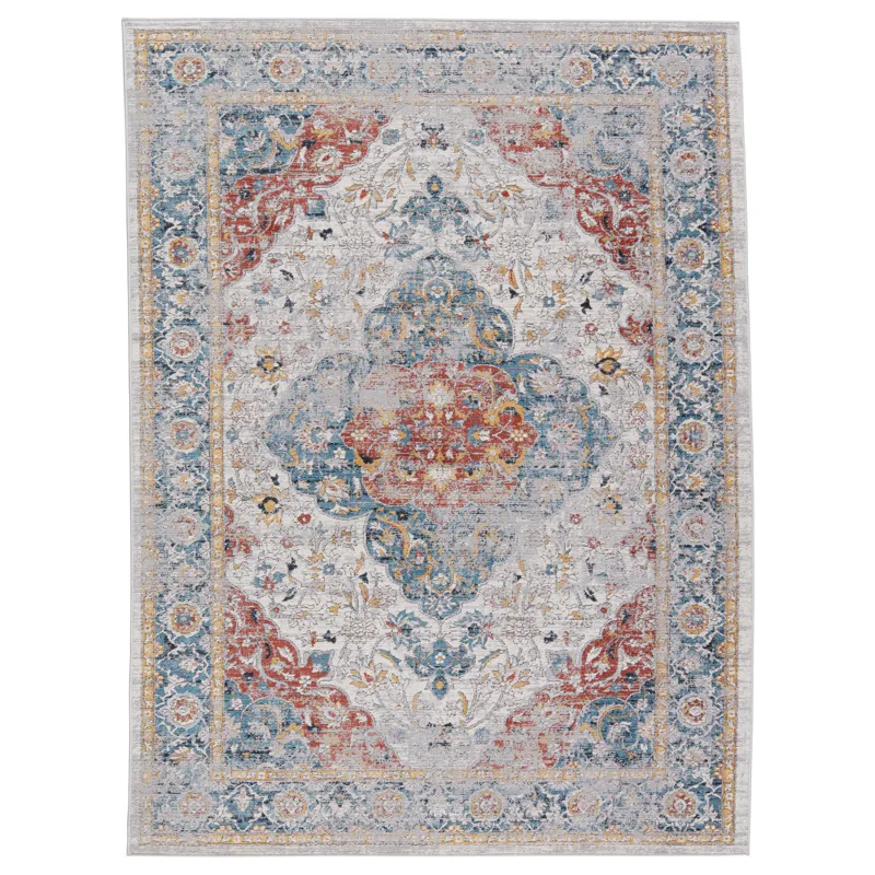 Byzantine Vibe by  Syagria Medallion Blue/ Red Runner Rug (2'6"X8')