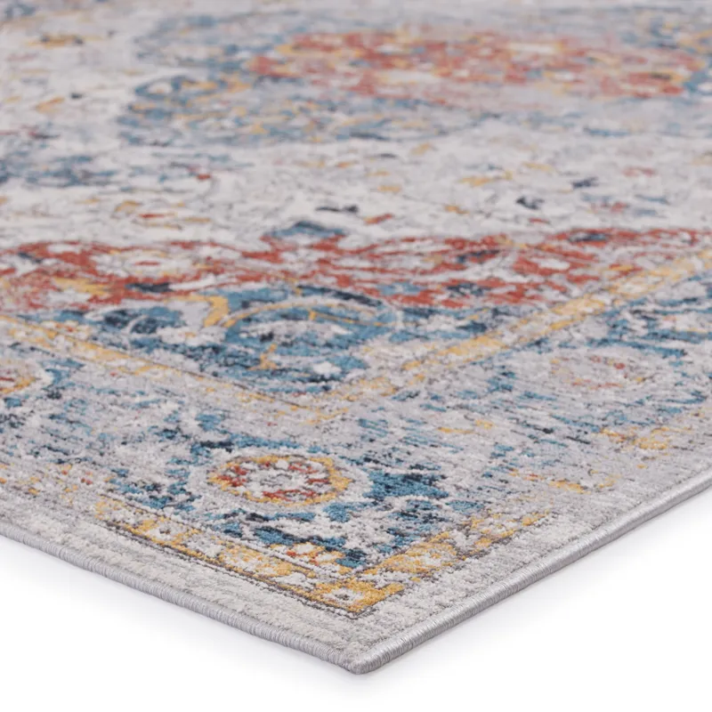 Byzantine Vibe by  Syagria Medallion Blue/ Red Runner Rug (2'6"X8')