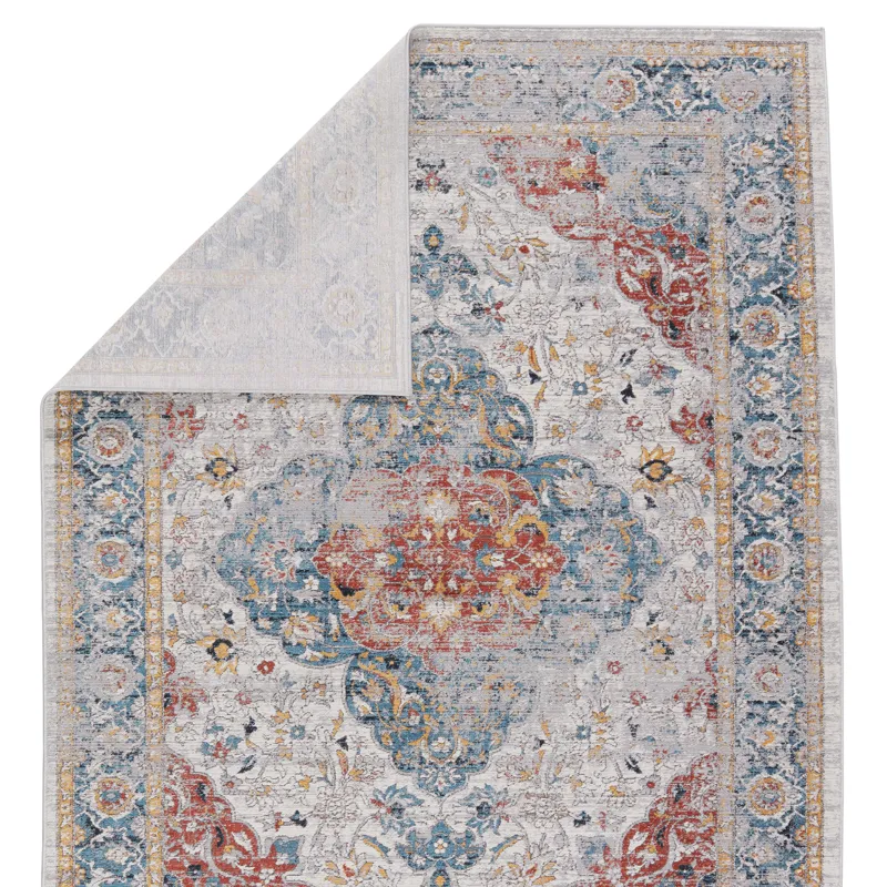 Byzantine Vibe by  Syagria Medallion Blue/ Red Runner Rug (2'6"X8')