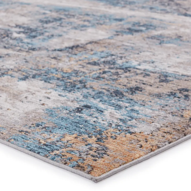 Byzantine Vibe by  Casiane Abstract Gold/ Blue Runner Rug (2'6"X8')
