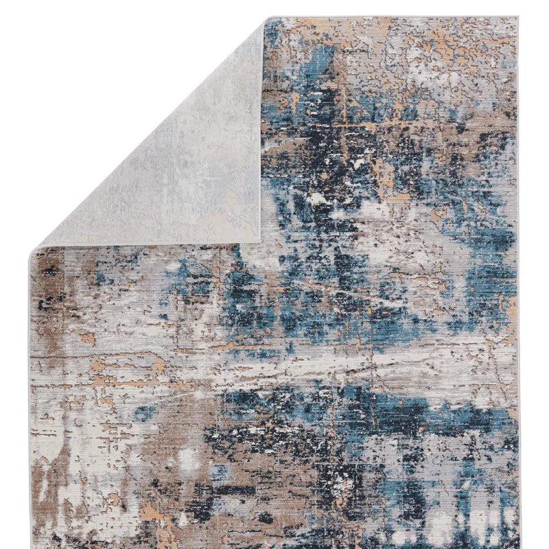 Byzantine Vibe by  Casiane Abstract Gold/ Blue Runner Rug (2'6"X8')