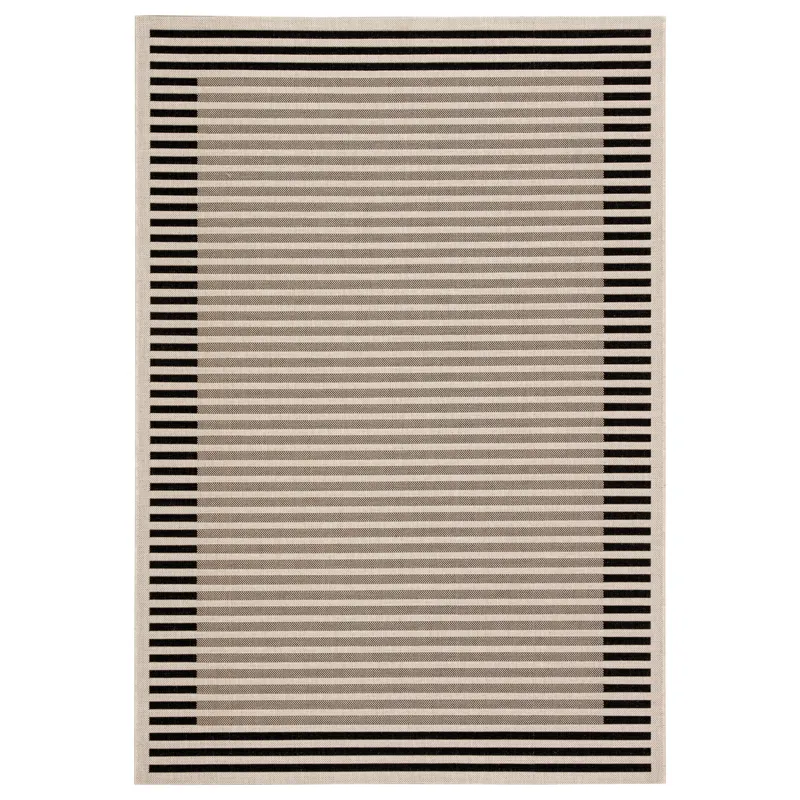 Catamaran Fathom Indoor/ Outdoor Stripe Ivory/ Black Area Rug (4'X5'7")