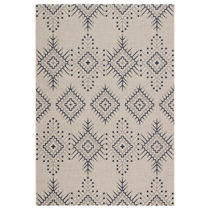 Catamaran Compass Indoor/ Outdoor Tribal Ivory/ Blue Area Rug (2'X3'7")