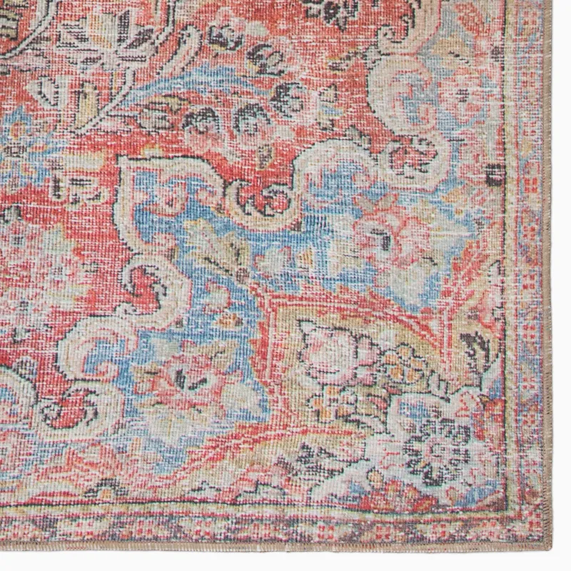 Chateau Foix Indoor/ Outdoor Medallion Red/ Light Blue Area Rug (8'X10')
