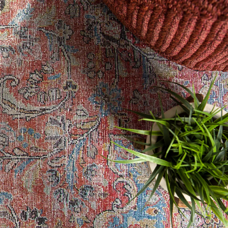 Chateau Foix Indoor/ Outdoor Medallion Red/ Light Blue Area Rug (8'X10')