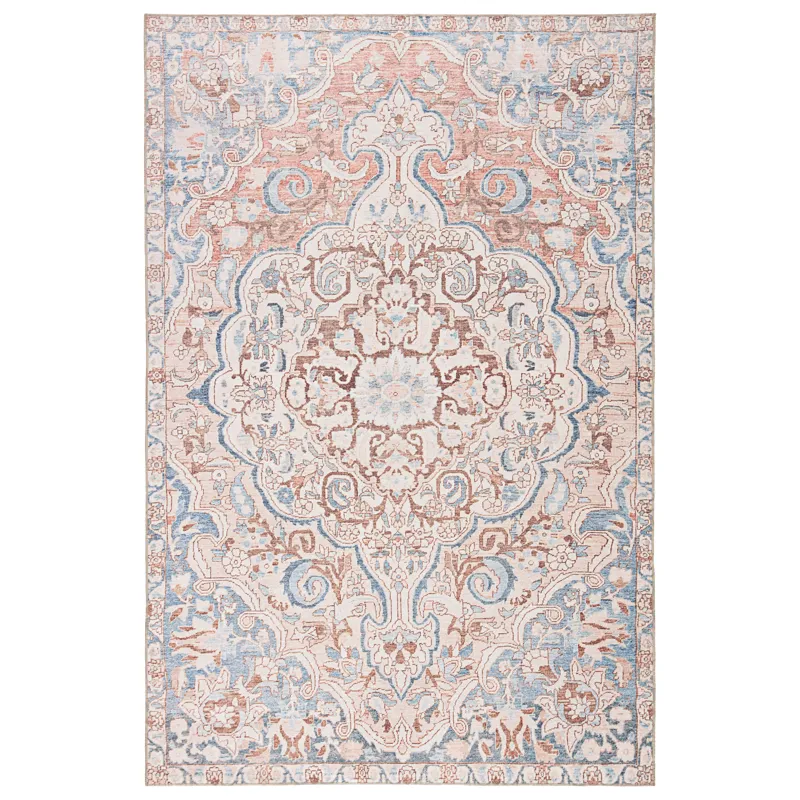 Chateau Annette Indoor/ Outdoor Medallion Blue/ Light Pink Area Rug (5'X7'6")