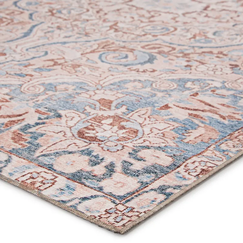 Chateau Annette Indoor/ Outdoor Medallion Blue/ Light Pink Area Rug (5'X7'6")