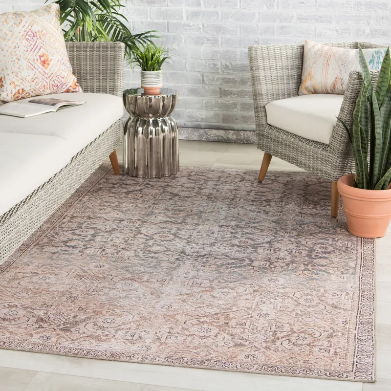 Chateau Atkins Indoor/ Outdoor Trellis Peach/ Blue Area Rug (8'X10')