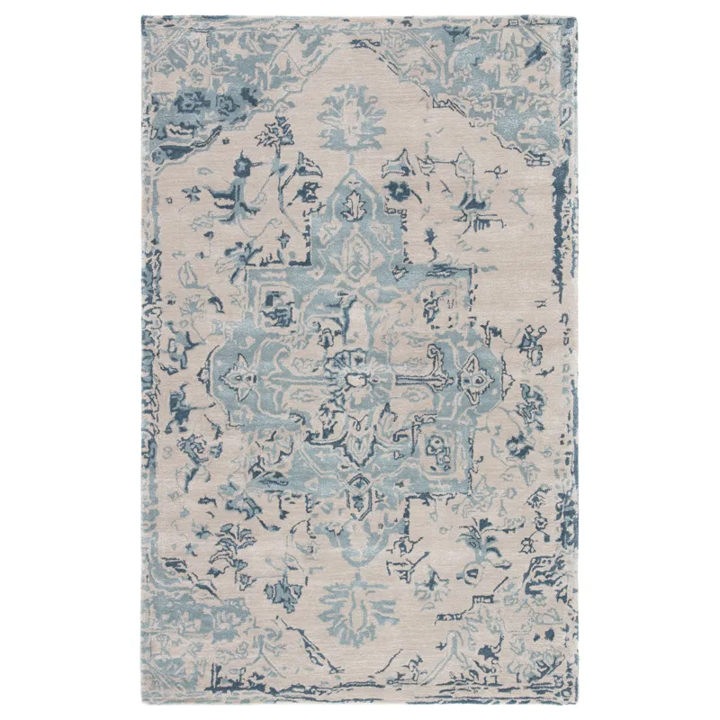 Citrine Sasha Handmade Medallion Beige/ Dark Blue Area Rug (2'X3')