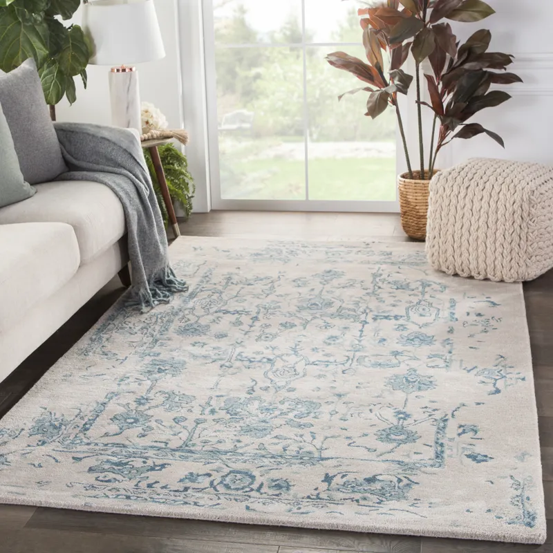 Citrine Margate Handmade Oriental Light Gray/ Blue Area Rug (5'X8')